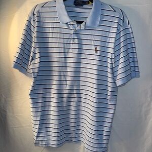 Ralph Lauren Men's Light Blue Striped Polo Shirt, Vintage, size Lg
